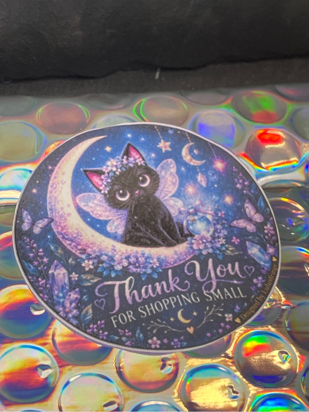 24/$15 Artisan Purple & Blue Moonlit Cat Thank You Stickers - Picture 2 of 5